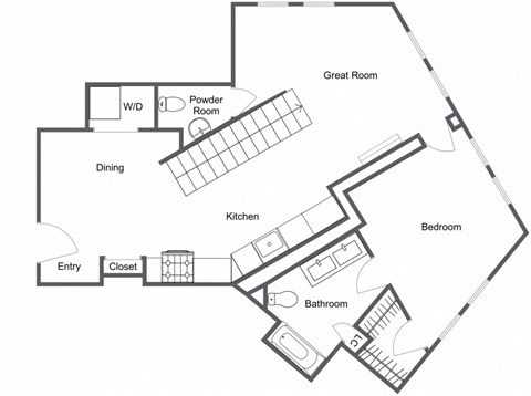 Floor plan for 1 bed, 2.5 baths, 1886 sqft